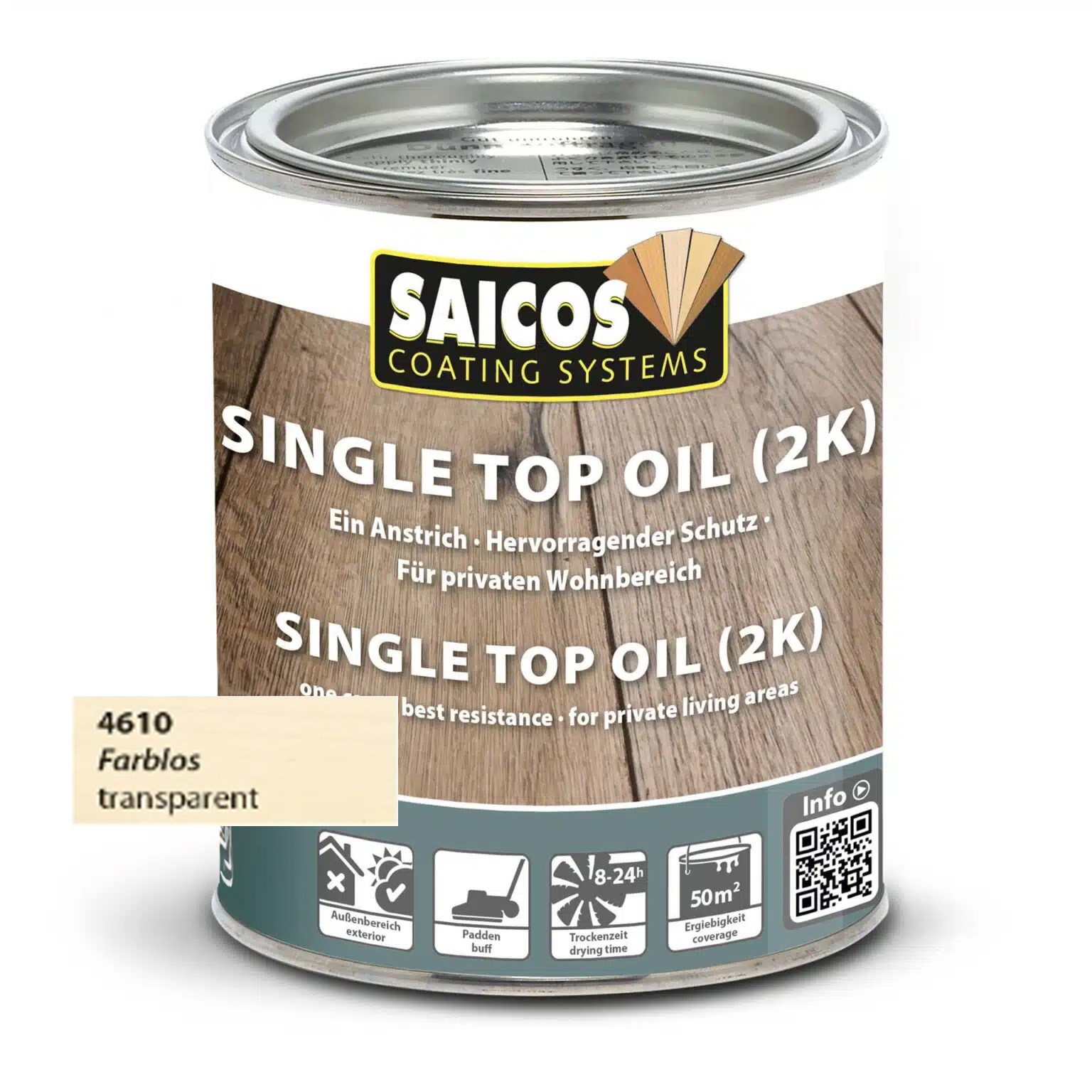 Afbeelding van Saicos Single Top Oil (2K) 4610 Kleurloos 0.750L