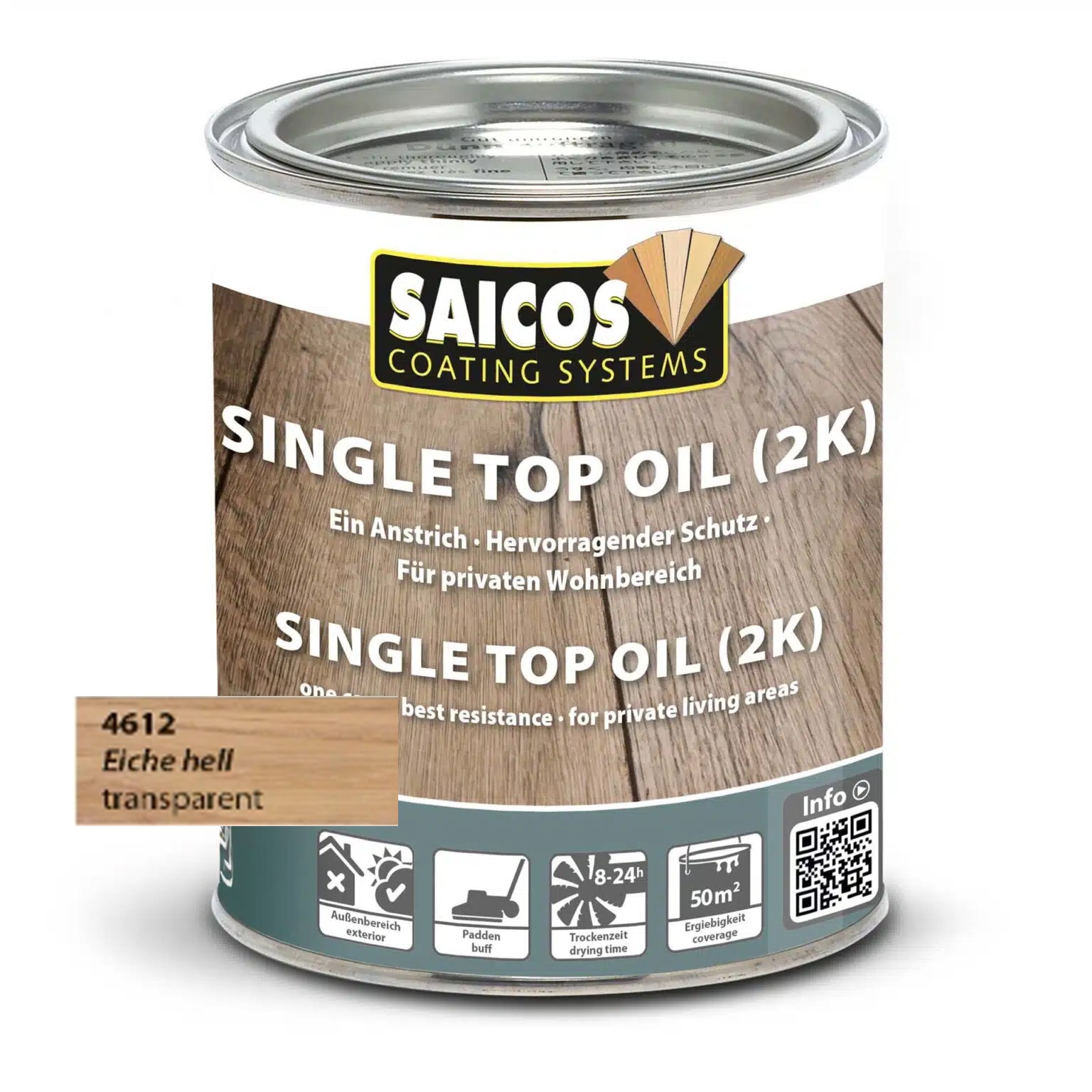 Afbeelding van Saicos Single Top Oil (2K) 4612 Licht Eiken 0.750L